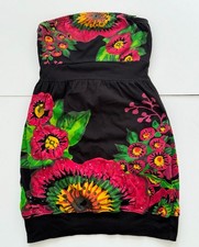 Desigual Y2K Vintage Strapless Floral Bandeau Mini Dress XS Tropical Boho Beach