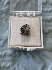 Silver Native American Head Tie Tack Possible ?Turquoise Eye Estate Sale VTG