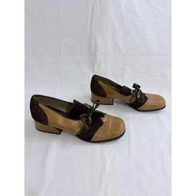 Miss Sixty Vintage Two Tone Block Heel Mary Jane Wingtip Brown Suede Leather 8M