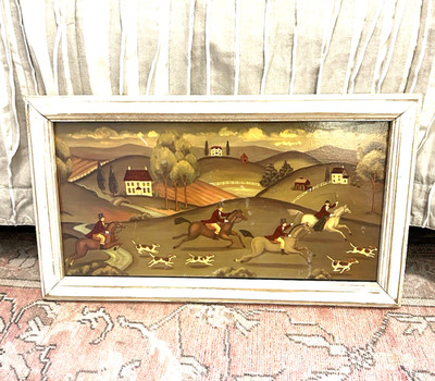 Framed print depicting an English fox hunting scene - 23 x13 