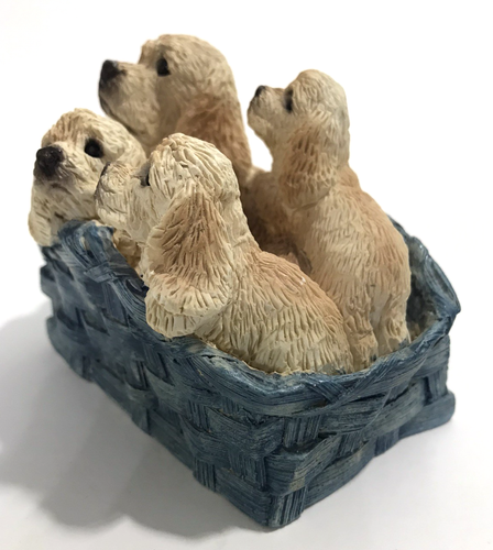 Vintage Stone Critters Basket of Blonde Cocker Spaniel Family - Picture 4 of 11