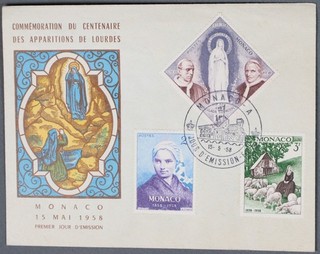 MayfairStamps Monaco FDC 1958 Apparitions of Lourdes Centennial First Day Cover