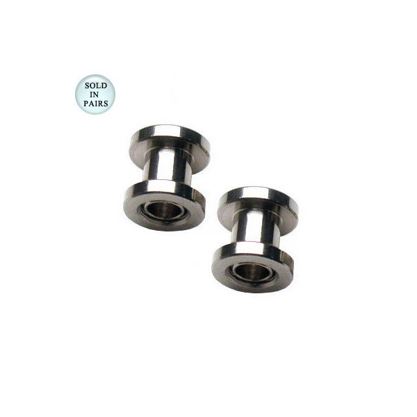 Pair of Double Flared Surgical Steel Ear Plugs Eyelet 10 Gauge to 00G