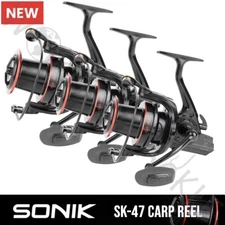 SONIK SK47 7000 Reel x3 Carbon Big Pit Carp Fishing Long Aluminium Spool