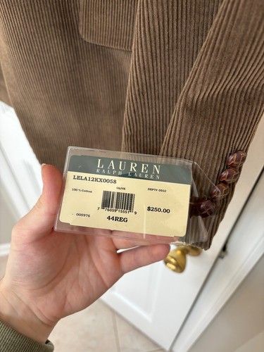 Blazer cappotto sportivo Lauren Ralph Lauren marrone velluto a coste 100% cotone nuovo con etichette taglia 44R - Foto 3 di 9