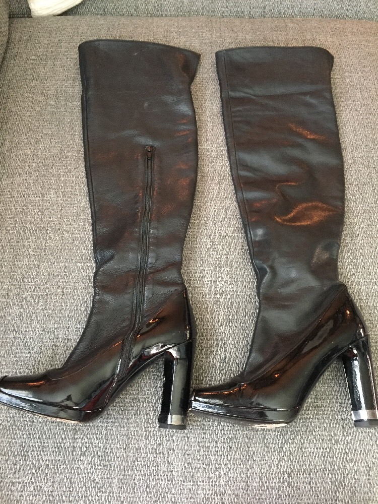 [JILLSTUART]★JOY★LONG BOOTS Jill Stuart Black Leather/Patent Cap Toe High Heel knee HIGH