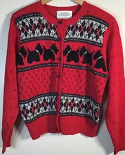 Vintage Susan Bristol Scottie Dog Cardigan Sweater M 1995