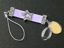 Photo Cell Phone Charm Oval Dangle Crystal Star Slider on Purple Leather Strap