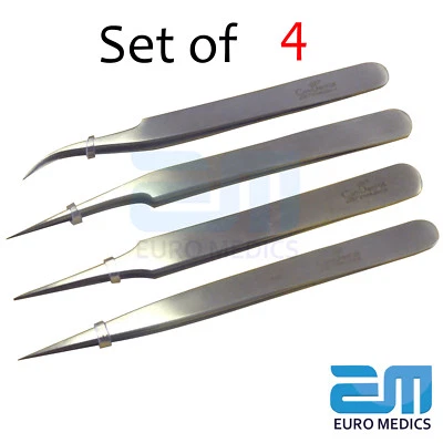 COMDENT UK Tweezers General Purposes Watchmaker Tweezers Surgical Ortho Set of 4 S Steel CE