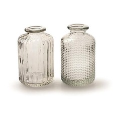 Image of Glass Bottle Bud Vase Clear Vintage Short Small, Jazz 2 Designs 6x10cm