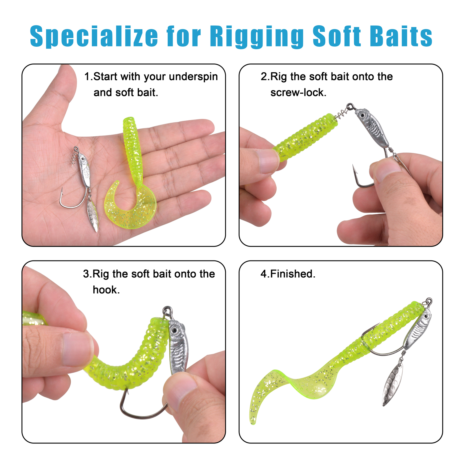 10pcs Underspin Weighted Swimbait Hooks Twist Lock Jig Heads with