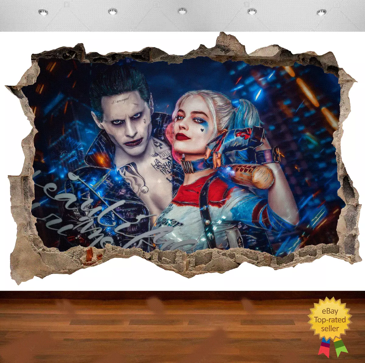 Harley Quinn Joker Suicide Squad 3d Window Wall View Sticker