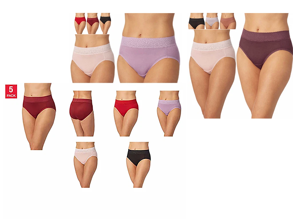 Carole Hochman Women's 5 Pack Lace Waistband Hi Cut Briefs Multicolor I8