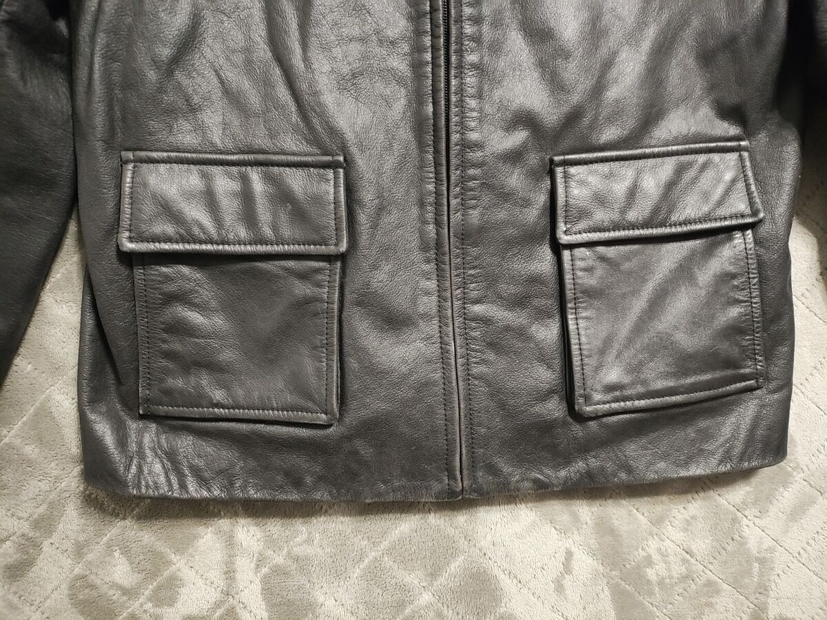 Vintage J. Crew Black Leather Jacket Full Zip Pockets Adult Vintage J. Crew Black Leather Jacket Full Zip Pockets Adult