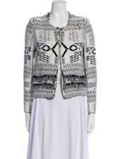 IRO Kerr Black White Tweed Boucle Knit Fringe Jacket Blazer Size 34 XS