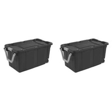 40 Gallon Storage Box Wheeled Industrial Tote Plastic Bin Flat Gray Set Of 2