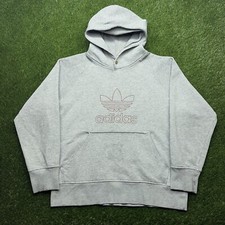 Vintage Adidas Hoodie Sweatshirt Men s Large Gray Trefoil Spell Out Logo Y2K 90s