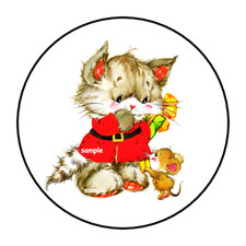 CHRISTMAS KITTEN ENVELOPE SEALS STICKERS LABELS TAGS FAVORS 1.5" ROUND 30 CATS