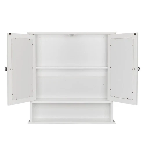 Double Door Mirror Indoor Bathroom Wall Mounted Cabinet Shelf White - Picture 5 of 10