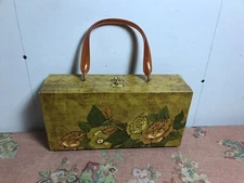 VTG ENID COLLINS STYLE FLORAL DECOUPAGE BOX PURSE W/MIRROR 11 X 5 3/4 X 3 1/4” 