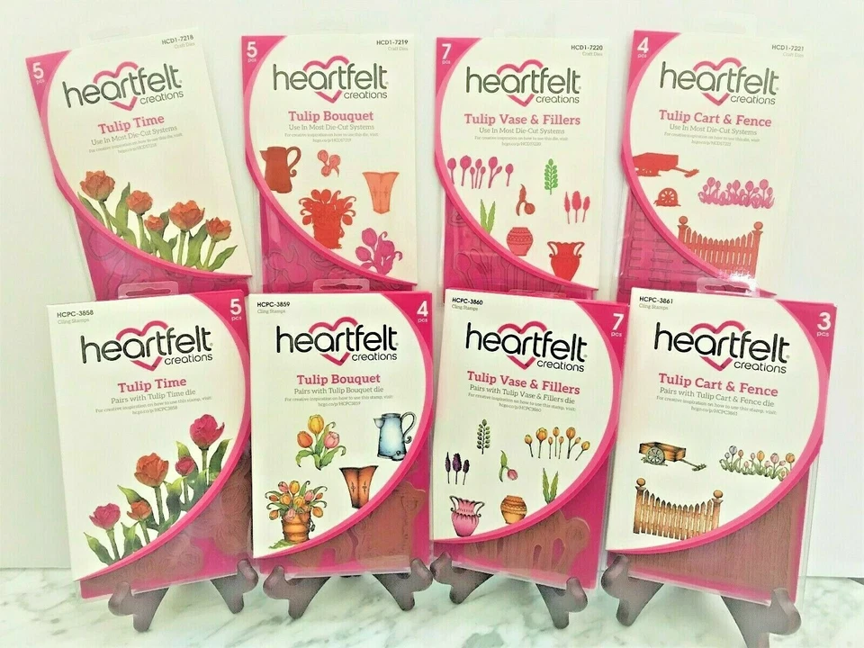 Lot Set Heartfelt Creations Tulip Time Collection, Tulip Bouquet Dies+Stamps