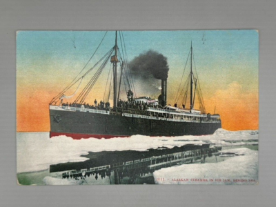 #ad c 1910 ALASKAN STEAMER Ice Jam BERING SEA Steamship Antique Postcard $12.00