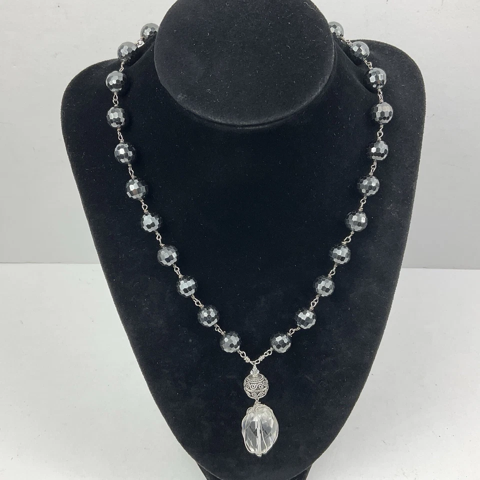 Joya Carroll Dorsey Walker Cristal Cuarzo Colgante Collar Hematita Esterlina Foto 3 de 4