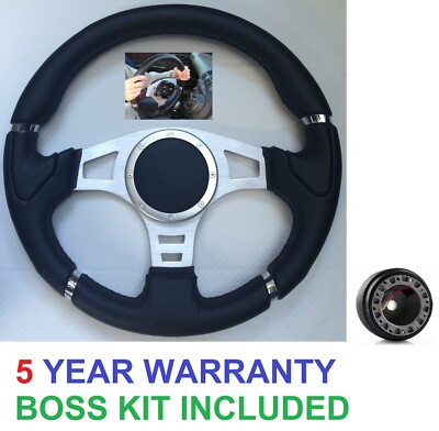BLACK STEERING WHEEL AND SNAP OFF BOSS KIT FIT VW GOLF MK1 MK2 PORSCHE BEETLE