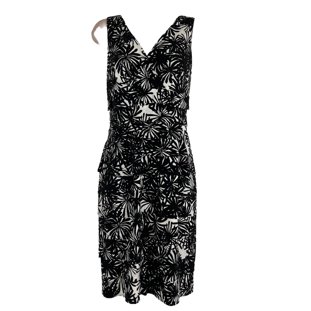London Times 16W Dress Satin Black Textured Sheath Plus Size