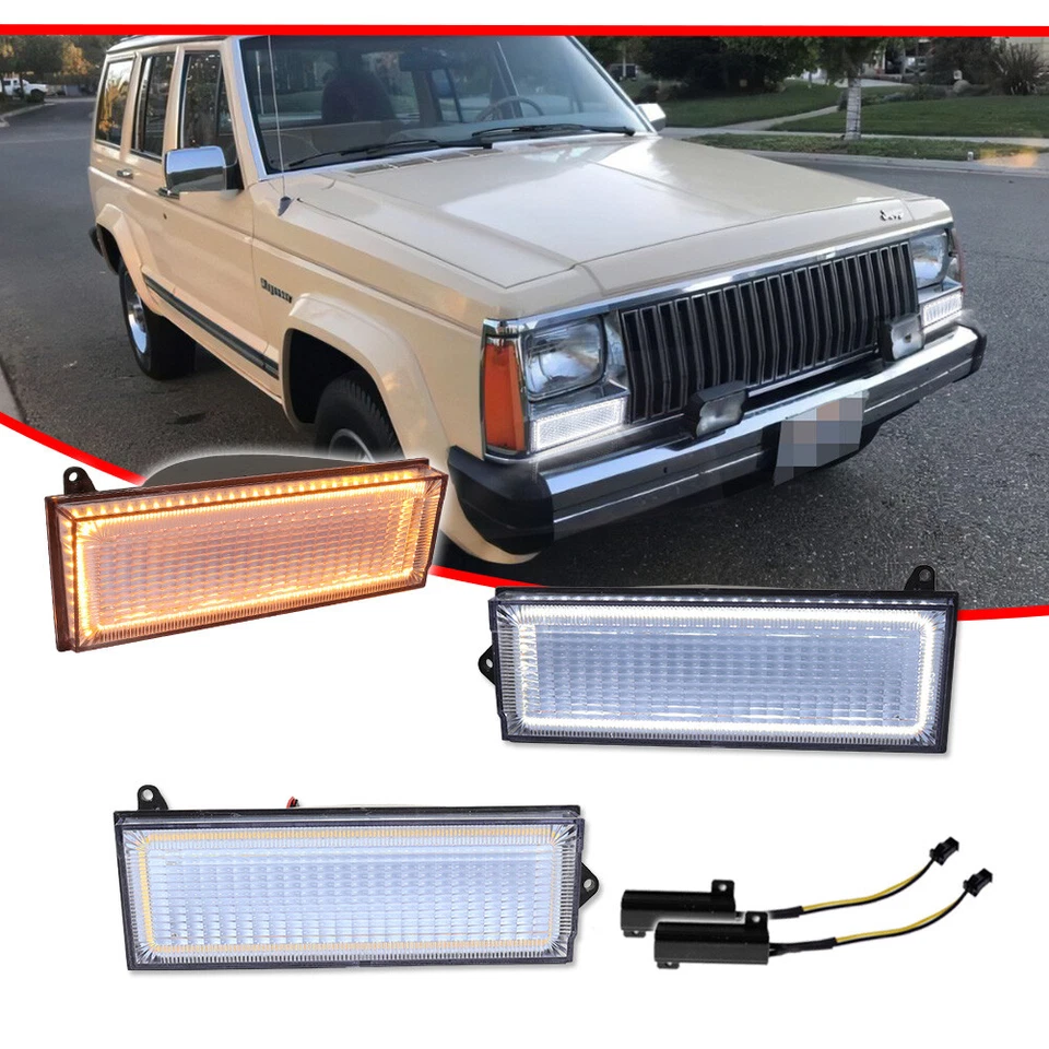 Luz de señalización LED transparente para parachoques delantero DRL para 84-96 Jeep Cherokee y 86-92 Comanche Foto 3 de 4