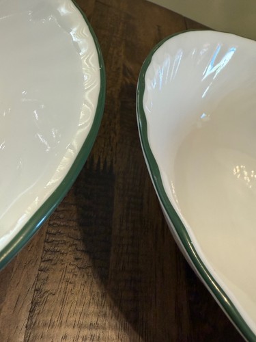 Set 2 ciotole da portata vintage Corelle Swirl 8,5", bordo verde, made in USA - Foto 2 di 4