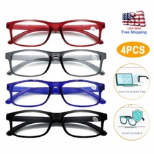 4Pcs Mens Rectangular Blue Light Blocking Reading Glasses Unisex Readers 1.0-4.0