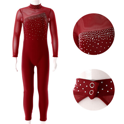 Kinder Mädchen Tanzbekleidung Strass Overall Langarm Ballet Mock Neck Trikot
