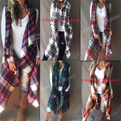Plaid Knit Sweater with fringe main image 1