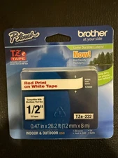 Genuine Brother TZe-232 Red on White 12mm 1/2" P-Touch Label Tape