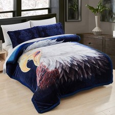 King Sherpa Fleece Bed Blanket,Embossed Winter Borrego Blanket,3-Piece