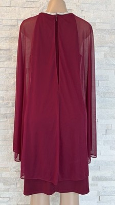 Women s Dress Burgundy Diamond Neckline Sheer Cape Sleeves  Sz S
