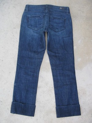Paige Cuffed Crop Jeans Womens Sz 25 Dark Blue Distressed w Stretch L25