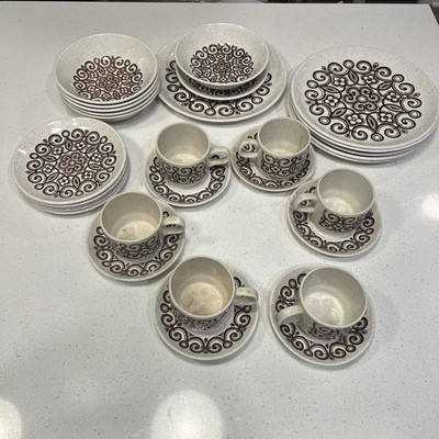 Vintage Biltons Staffordshire England Ironstone Brown Scroll Dinnerware Set 30Pc
