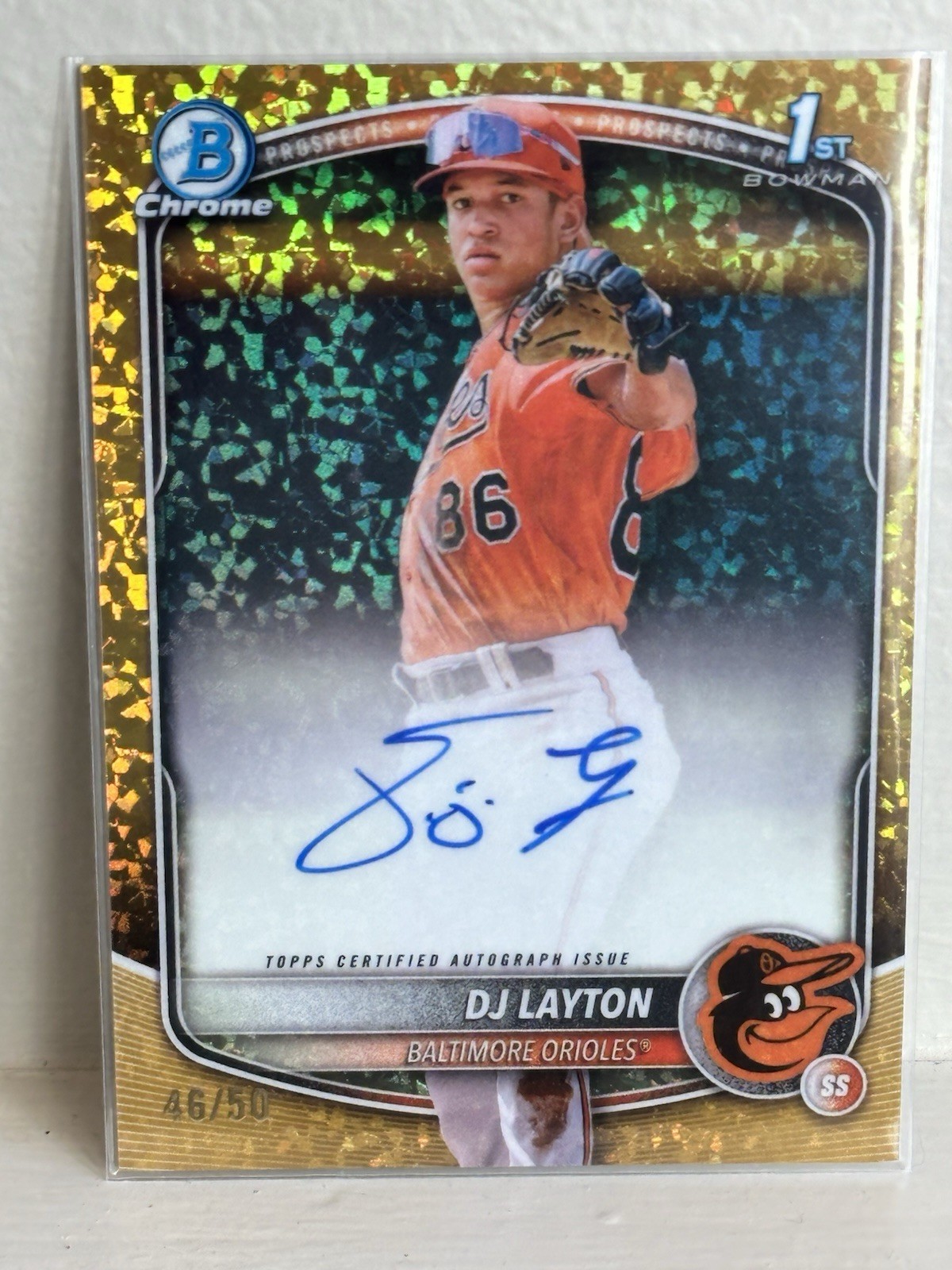 2025 Bowman Chrome 1ST Prospect Gold Mini Diamond Ref. Auto/50 DJ Layton FCOU