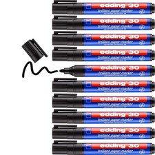 edding 30 brilliant paper marker - black - 10 waterproof permanent markers - rou