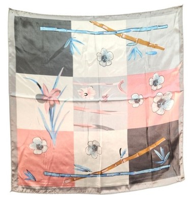 Floral Bamboo Patchwork Satin Square Scarf 20x20 Hair Neck Head Wrap