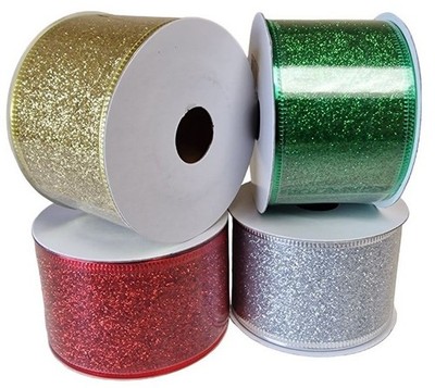 Drahtkante Glitzerband Weihnachtsgeschenk Dekoration - 30 Fuß x 2 Zoll Rollen
