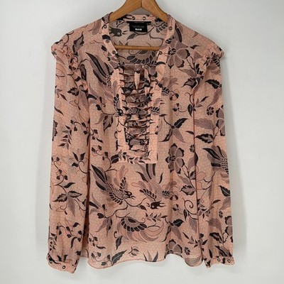 Scotch Soda Blouse Womens Extra Large Lace Up Bird Printed Top Long Sleeve