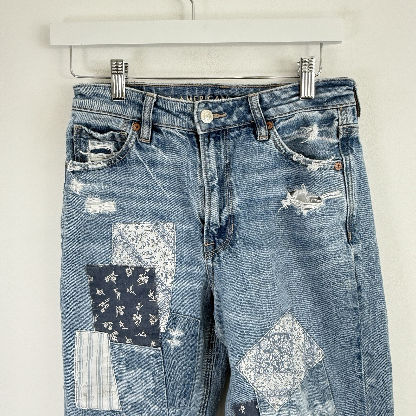 American Eagle Mom Straight Jeans Patchwork Distr… - image 3