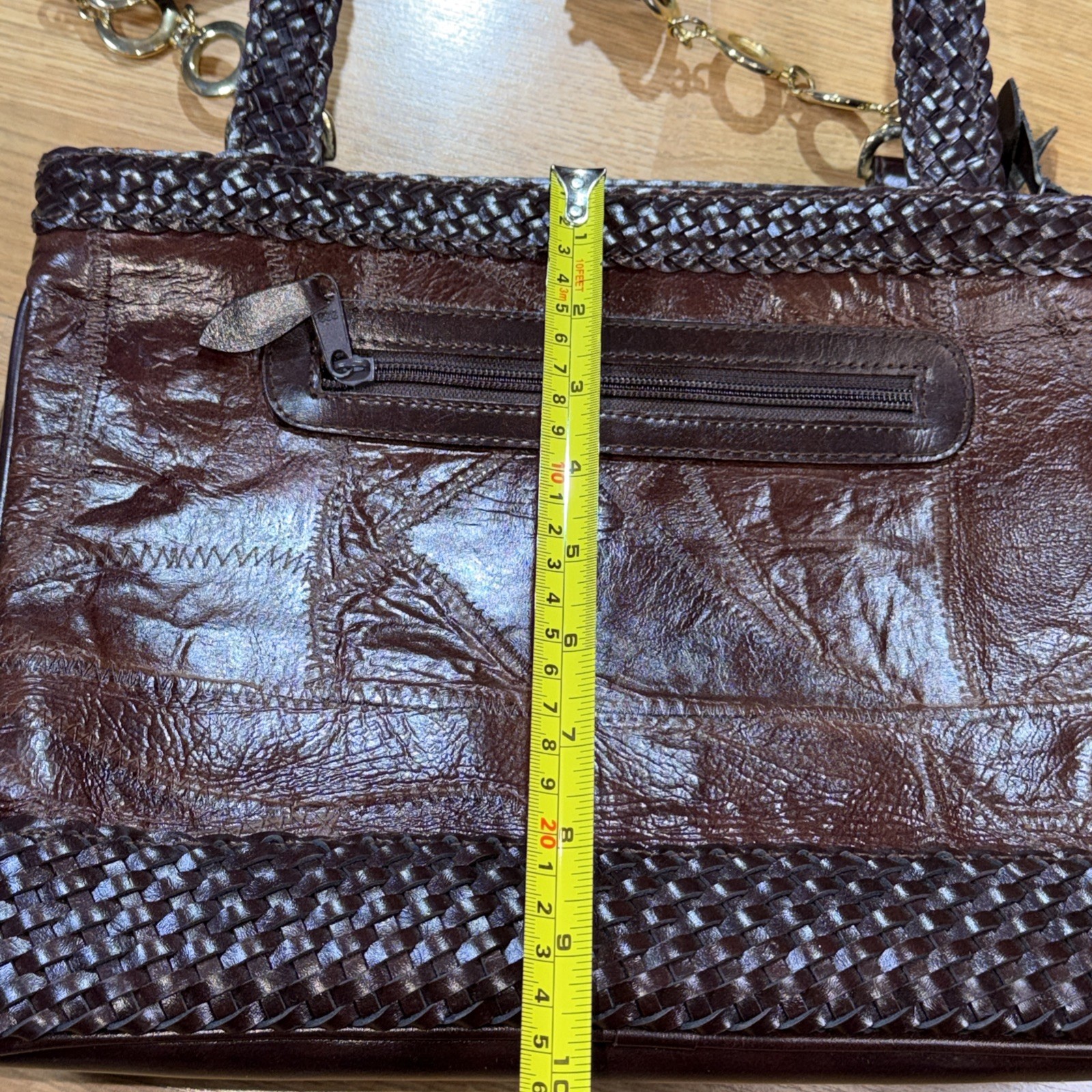 Leather Weave Patchwork Dark Brown Handbag Purse … - image 9