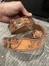 Vintage Embossed Leather Belt John 35 For Restoration NL