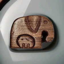 Wood Elephant Mom & Baby 4 Piece Puzzle Box 3"x 4" 