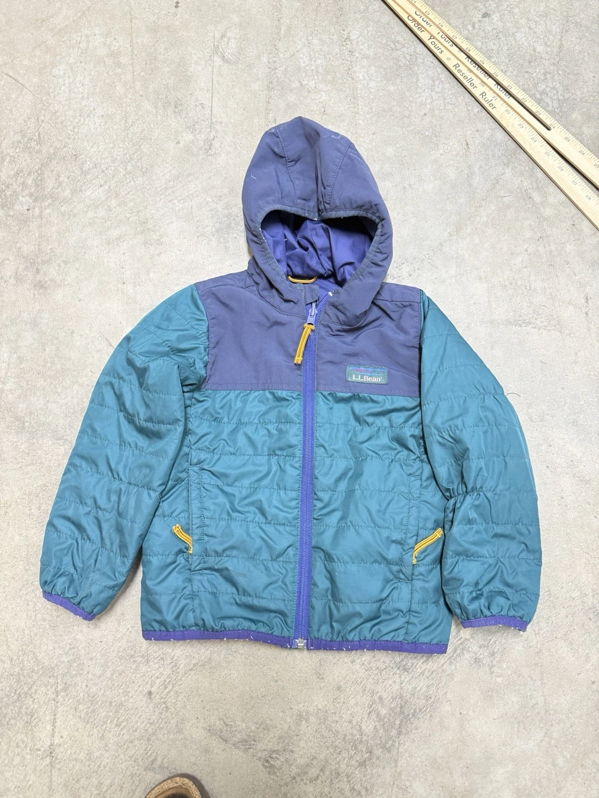 LL Bean Down Rain Winter Jacket Youth Size S 4 Blue Hooded Green Blue Toddler 3M