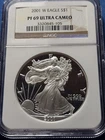 A 2001 W Proof $1 American Silver Eagle NGC PF69UC Brown Label